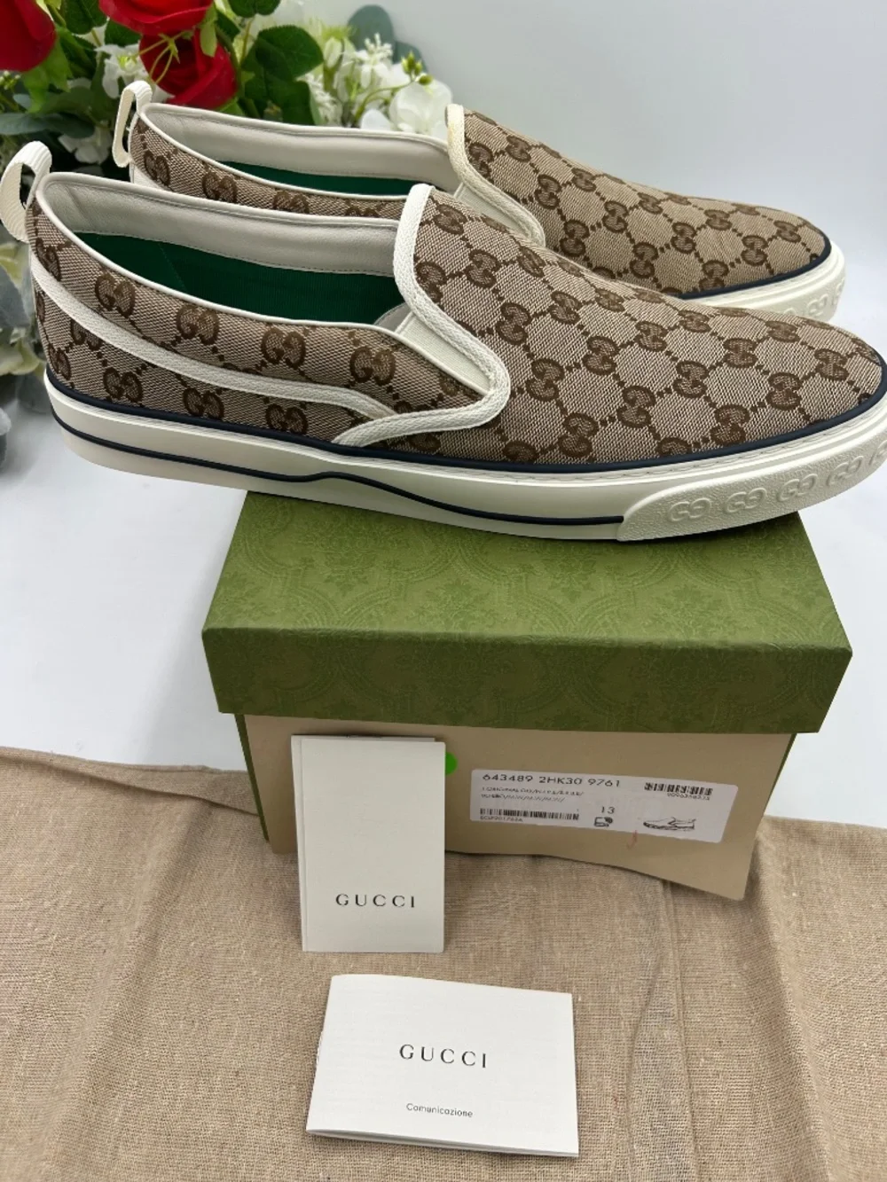Men’s Gucci 1977 signature embossed GG slip on sneakers . SIZE 13. Made in Italy
